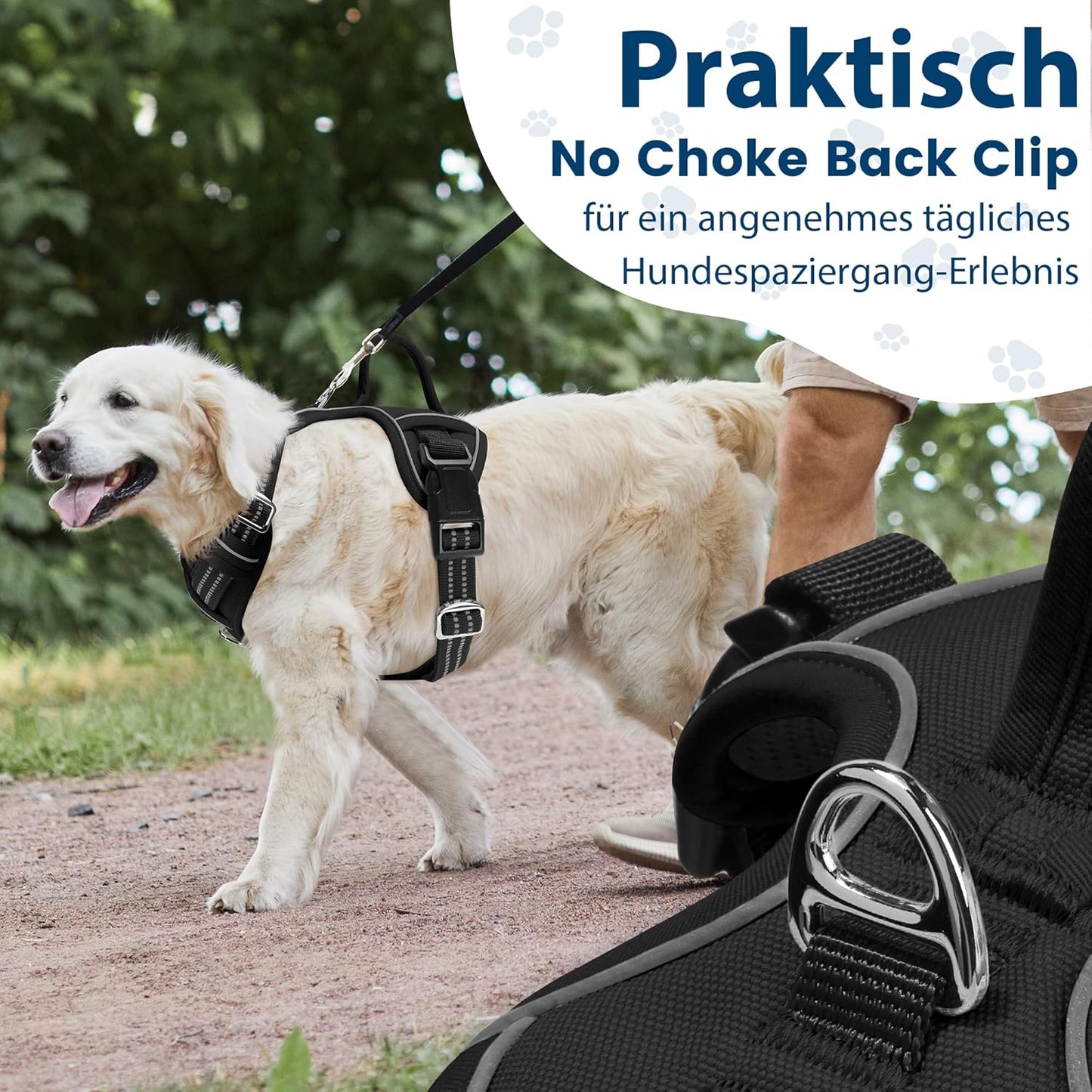 Verstellbares Anti-Zug Hundegeschirr mit Griff & Reflektorstreifen, XL|Schwarz