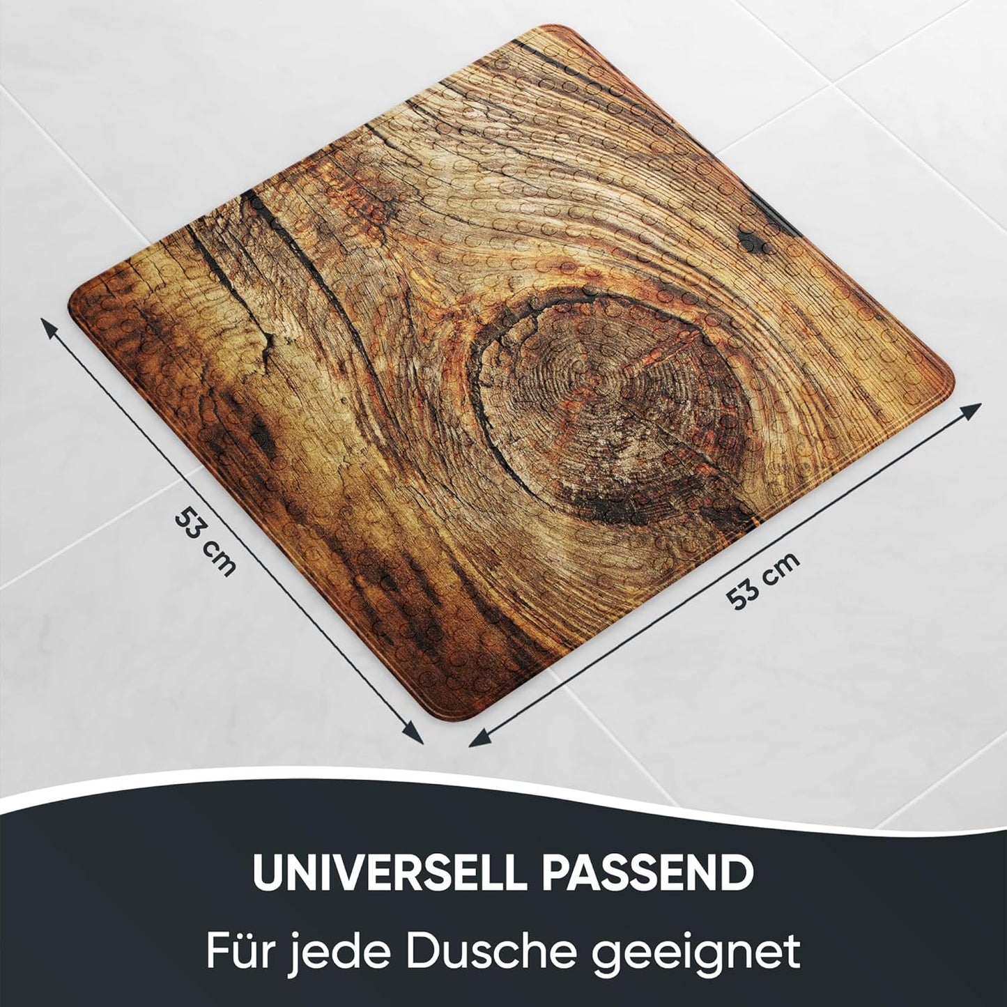 Rutschfeste Badematte 53x53 cm, maschinenwaschbar, Rustikal