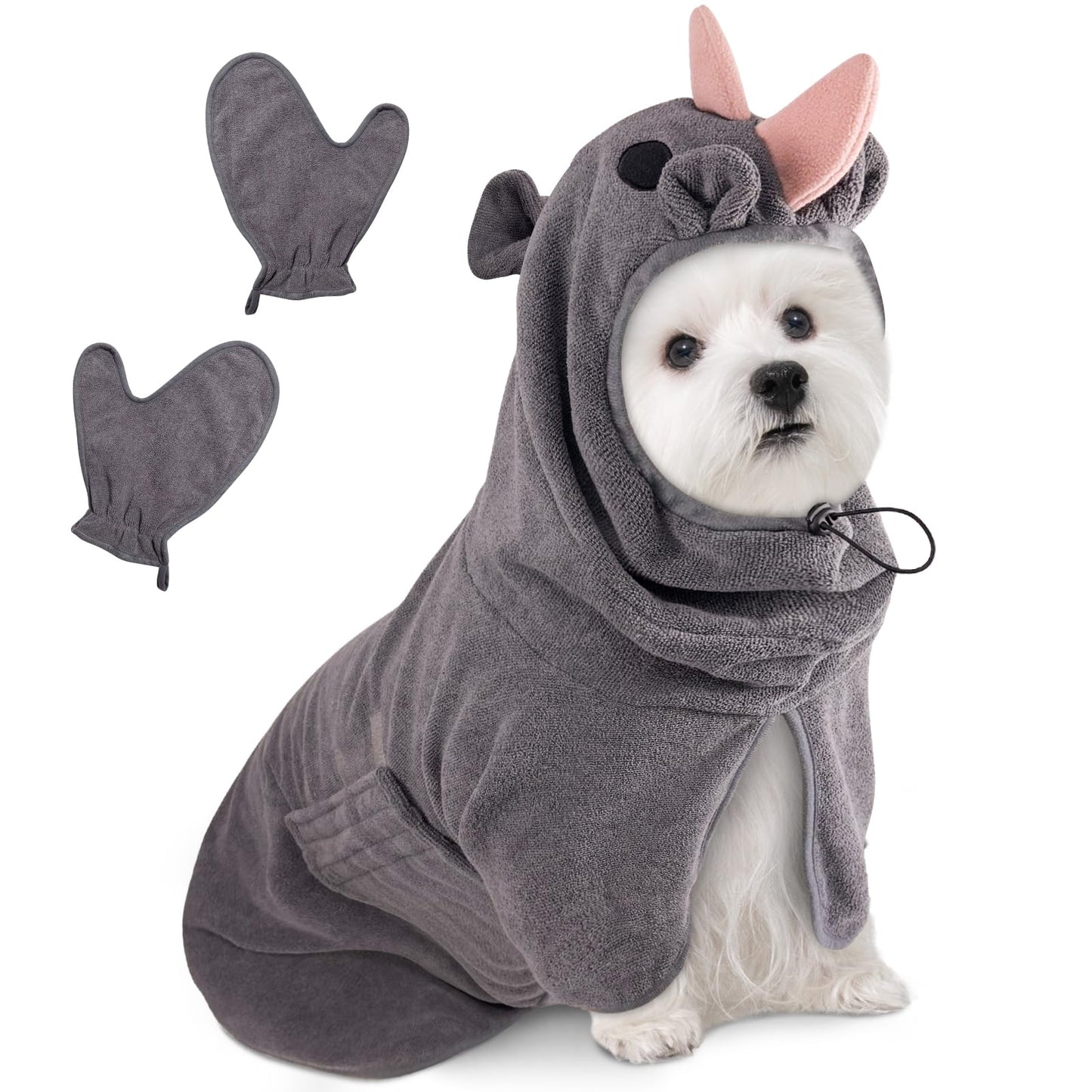 Einstellbarer Hundebademantel aus Mikrofaser, S Grau Rosa