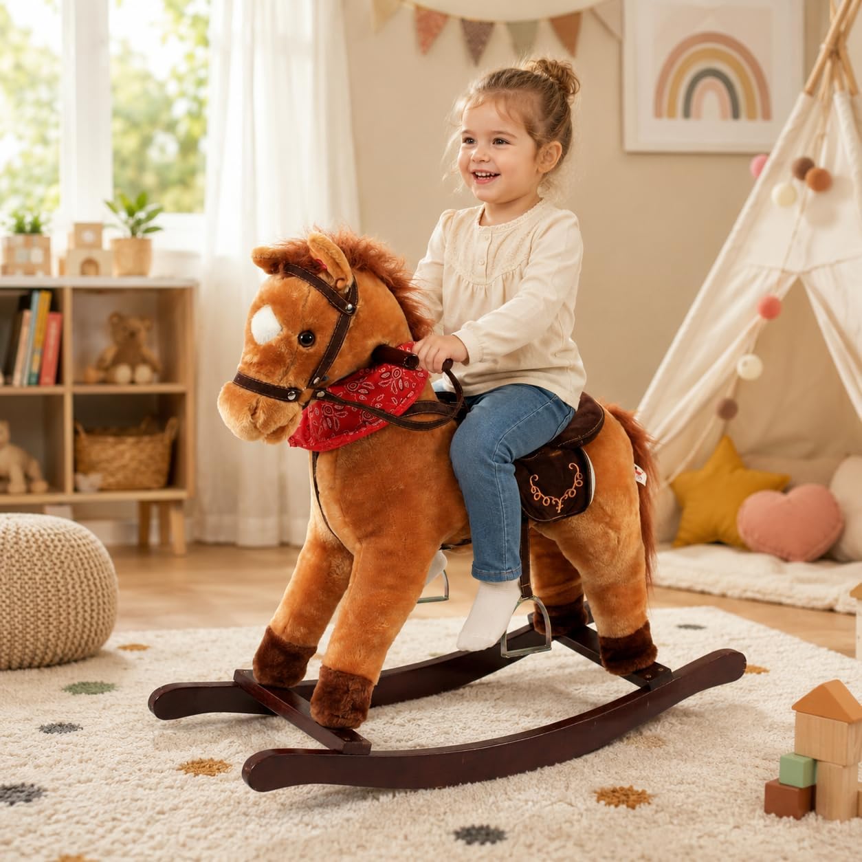Schaukelpferd Cowboy mit Sound & beweglichen Lippen