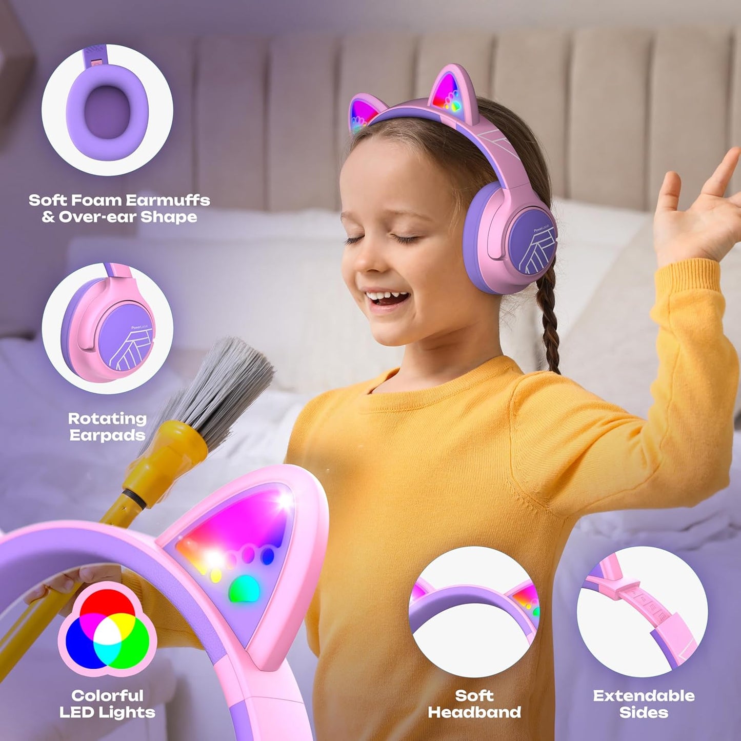 Bobo Bluetooth-Kopfhörer für Kinder, Lila/Rosa