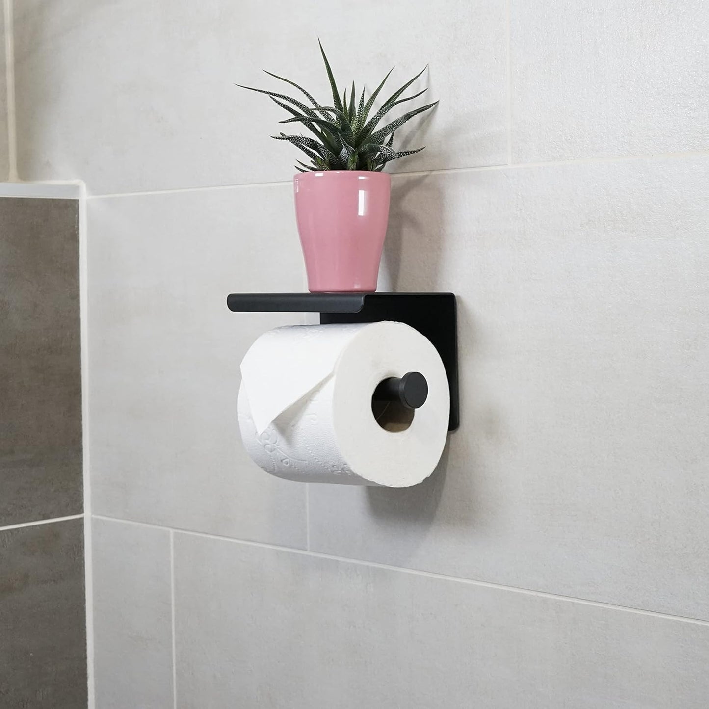 Toilettenpapierhalter mit Ablage, Schwarz