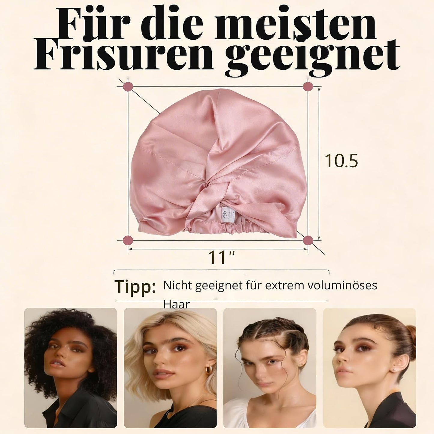 Seiden-Schlafhaube, verstellbar, Rosa