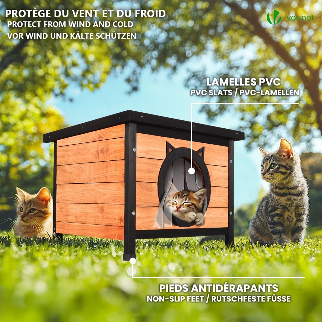 Wetterfestes Katzenhaus mit Katzenohren-Design, Holz | Katzenohren