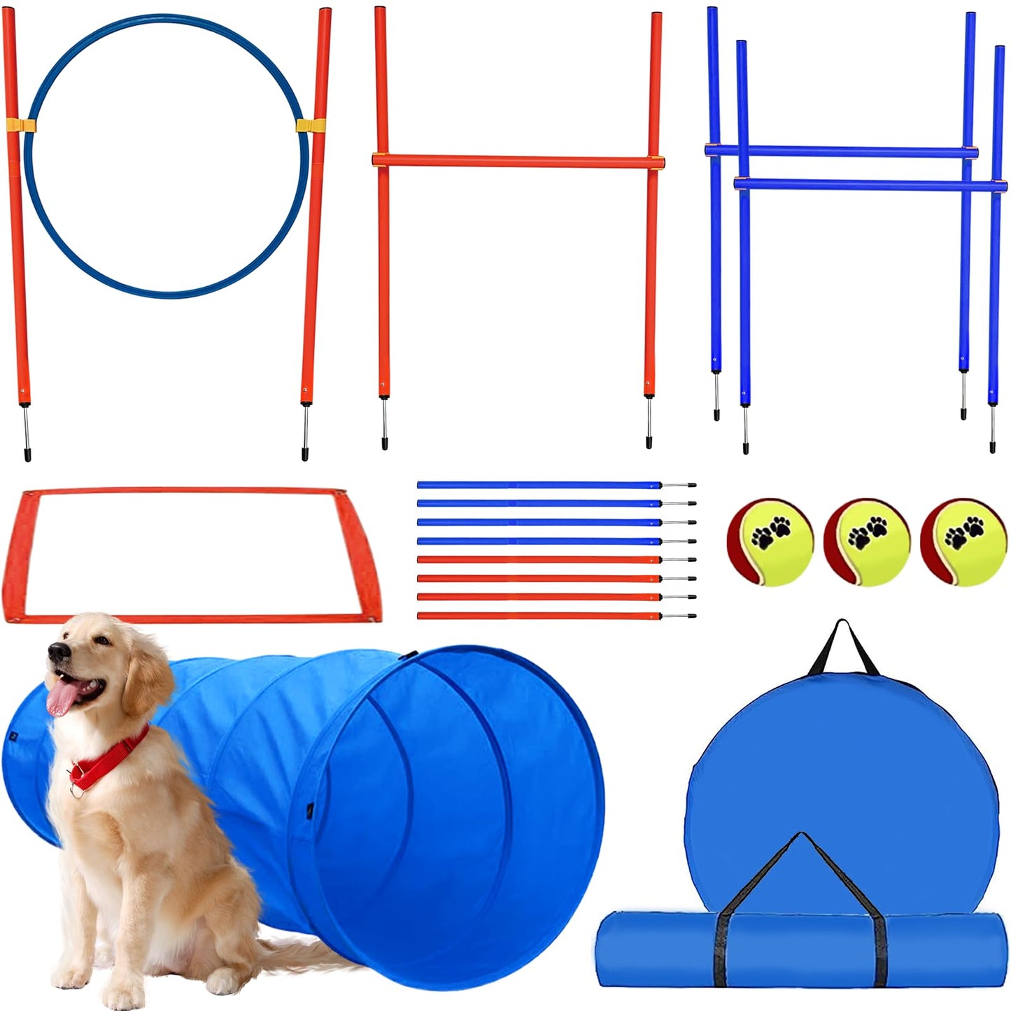 7-teiliges Agility Set mit Tunnel und Hürden