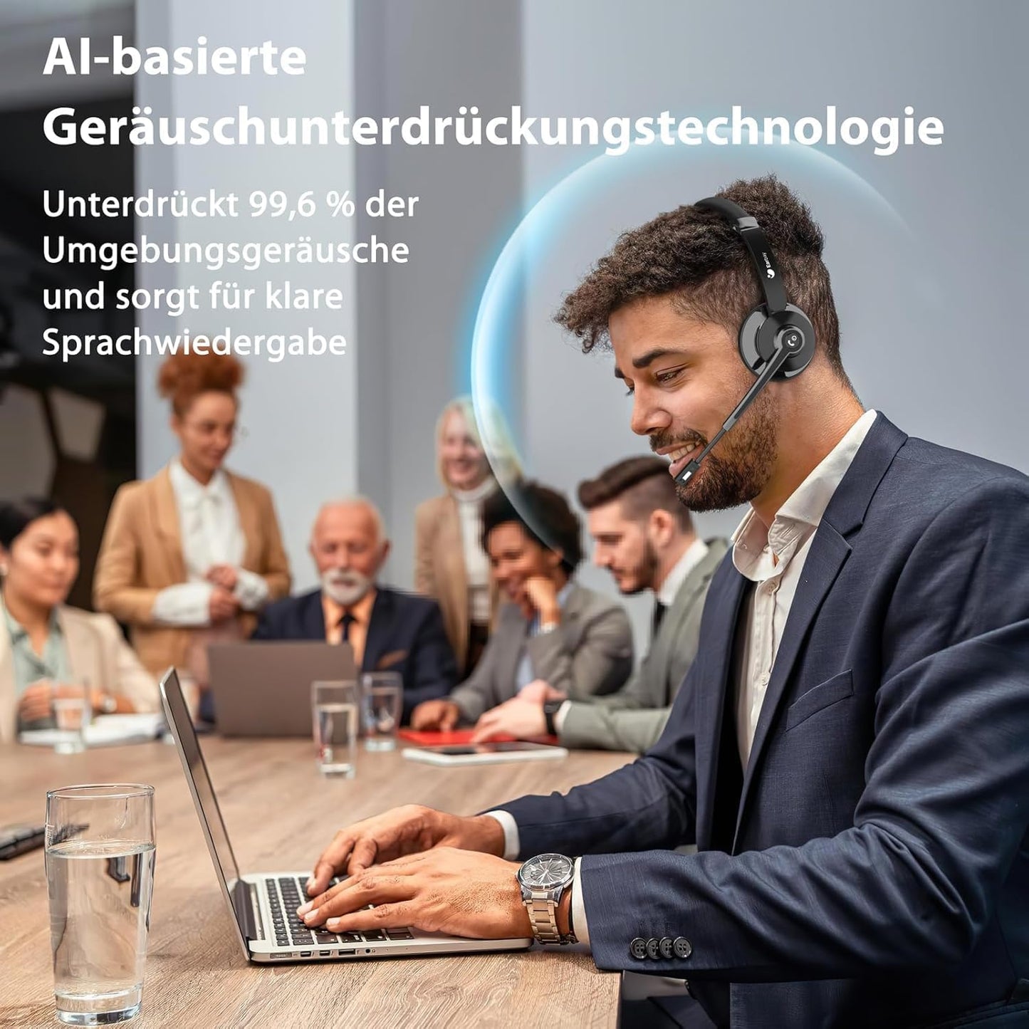 Kabelloses Headset mit Mikrofon & USB-Dongle, Schwarz