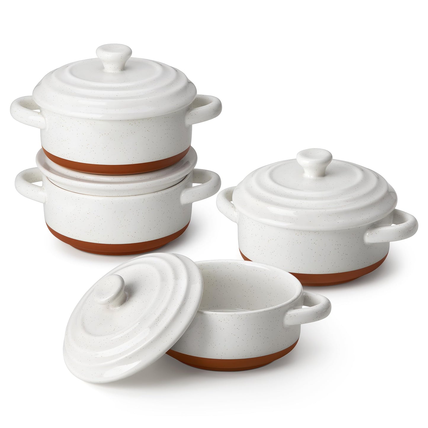 4-teiliges Cocotte Set mit Deckel, Vanilleweiss