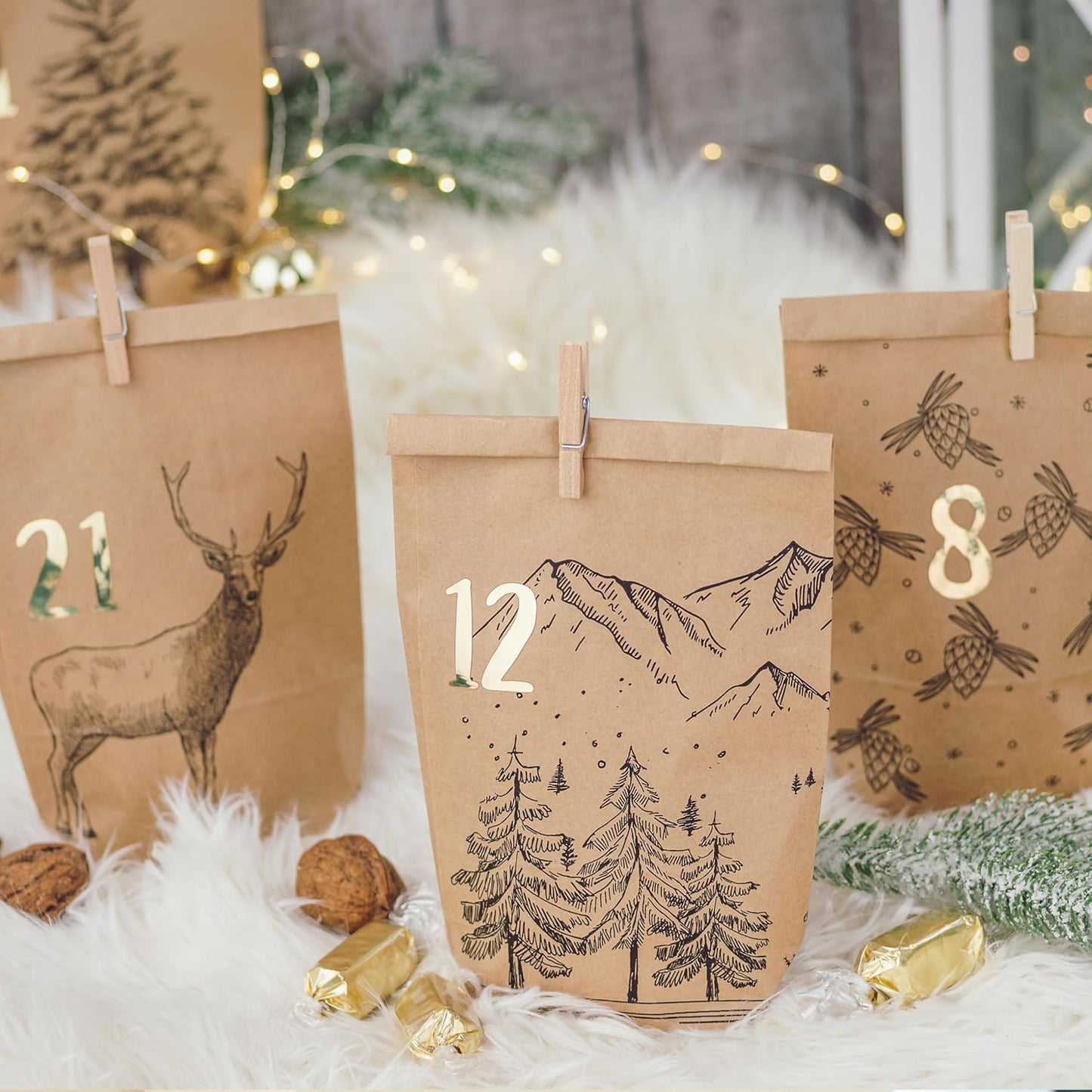 Adventskalender 2025 zum Befüllen (DIY-Set), Packpapier-schwarz