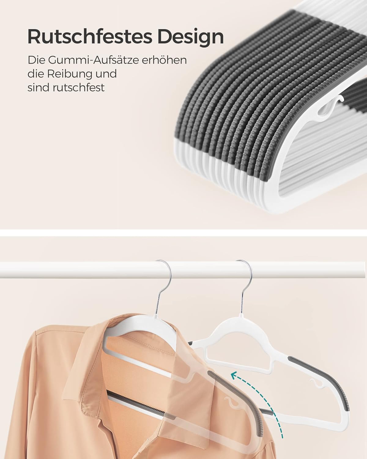Kunststoff-Kleiderbügel-Set, Silber + Weiß + Dunkelgrau 50 Stück