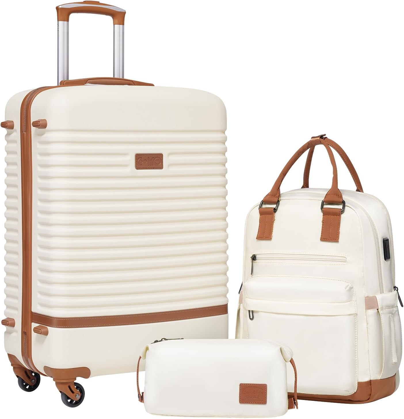 3-teiliges Kofferset, Mittlerer Koffer-Set 3tlg Weiss/Braun