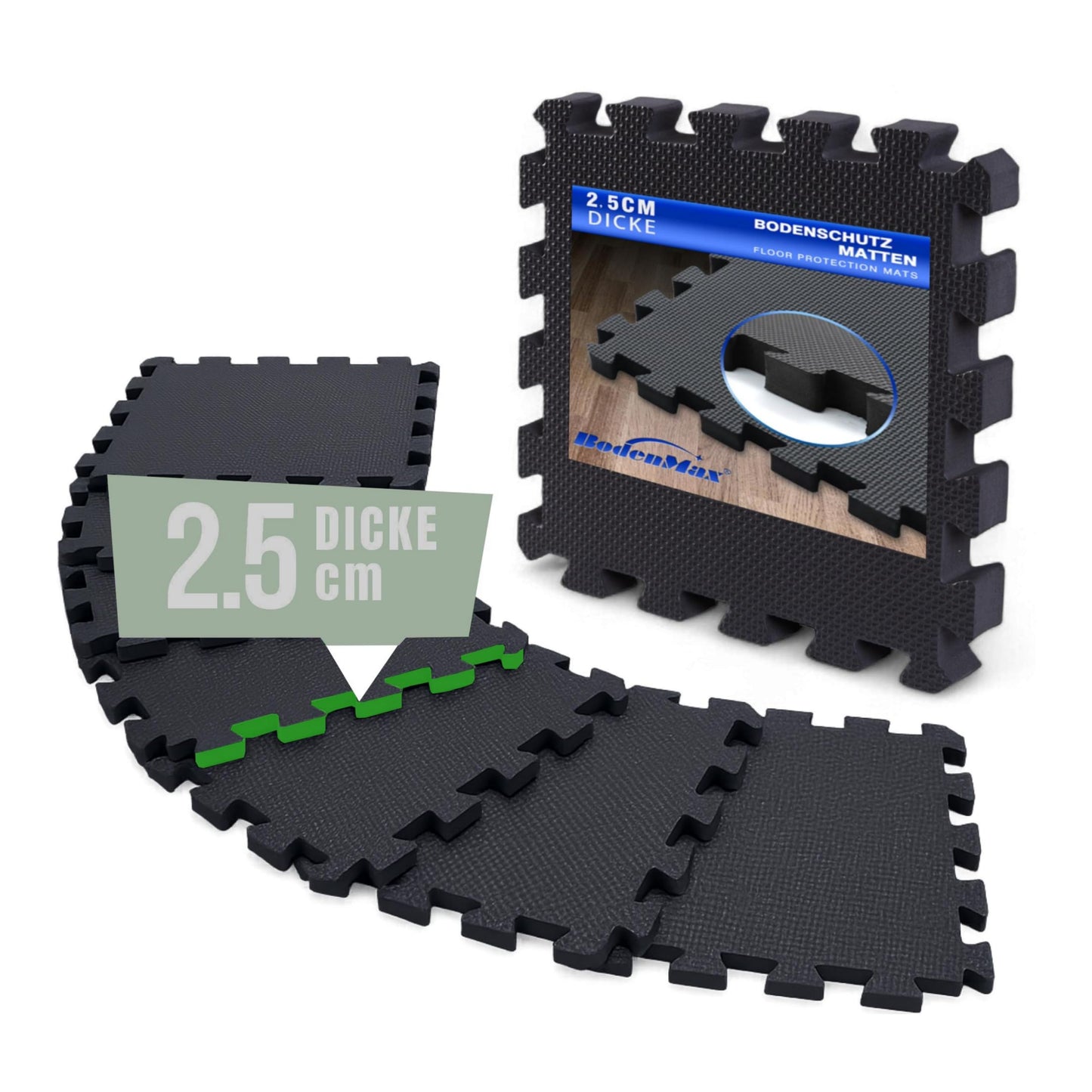 Puzzlematte Fitness Bodenmatte Set, 36 Stück = 3.48 M² - Anthrazit