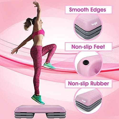 Aerobic Stepper mit verstellbaren Risers, B.Health Club Size - Rosa/Grau