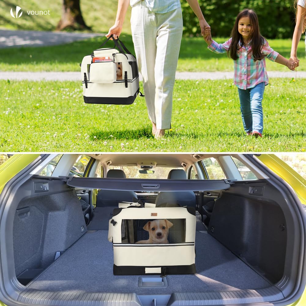 Faltbare Haustier-Transportbox mit Taschen und Tragegriffen, L 50 x B 35 x H 36 cm Beige