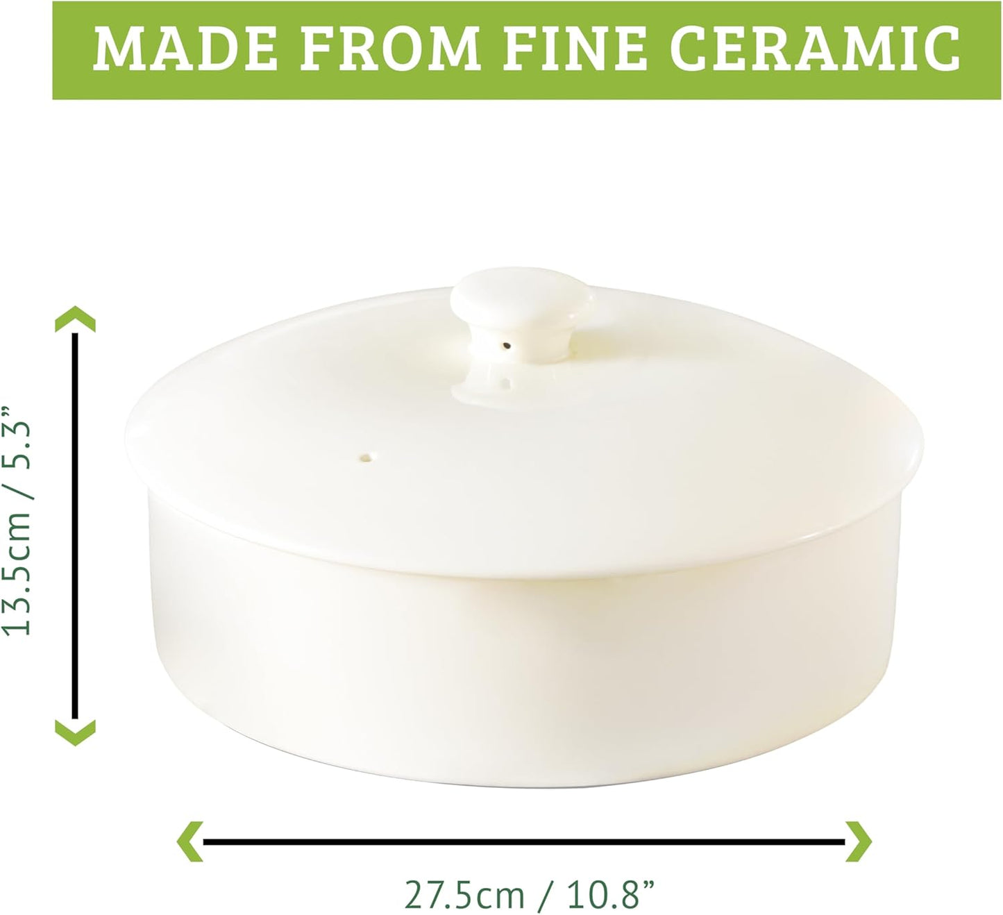 Tortilla Wärmer aus Keramik für Backofen & Mikrowelle, Crème 25,4 cm