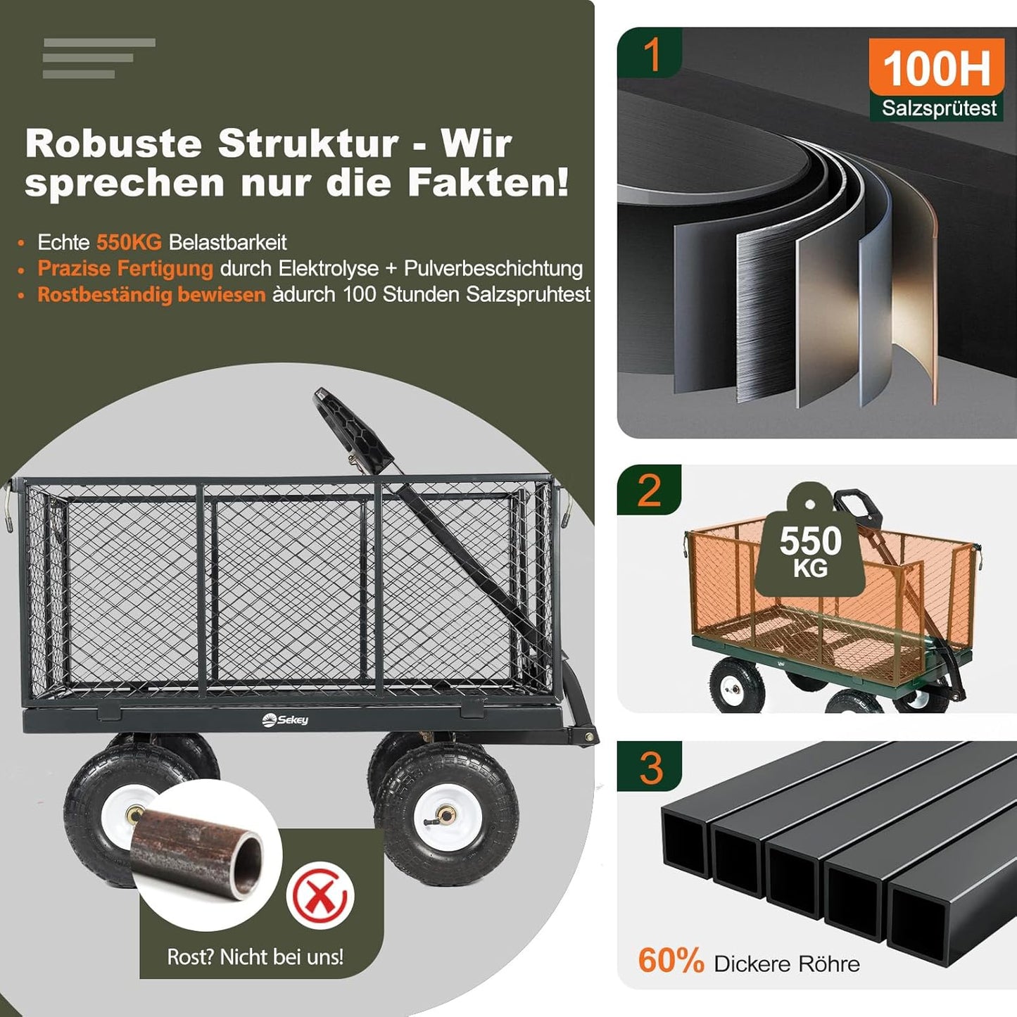 Bollerwagen Gartenwagen Titan-Serie, Grau 550kg