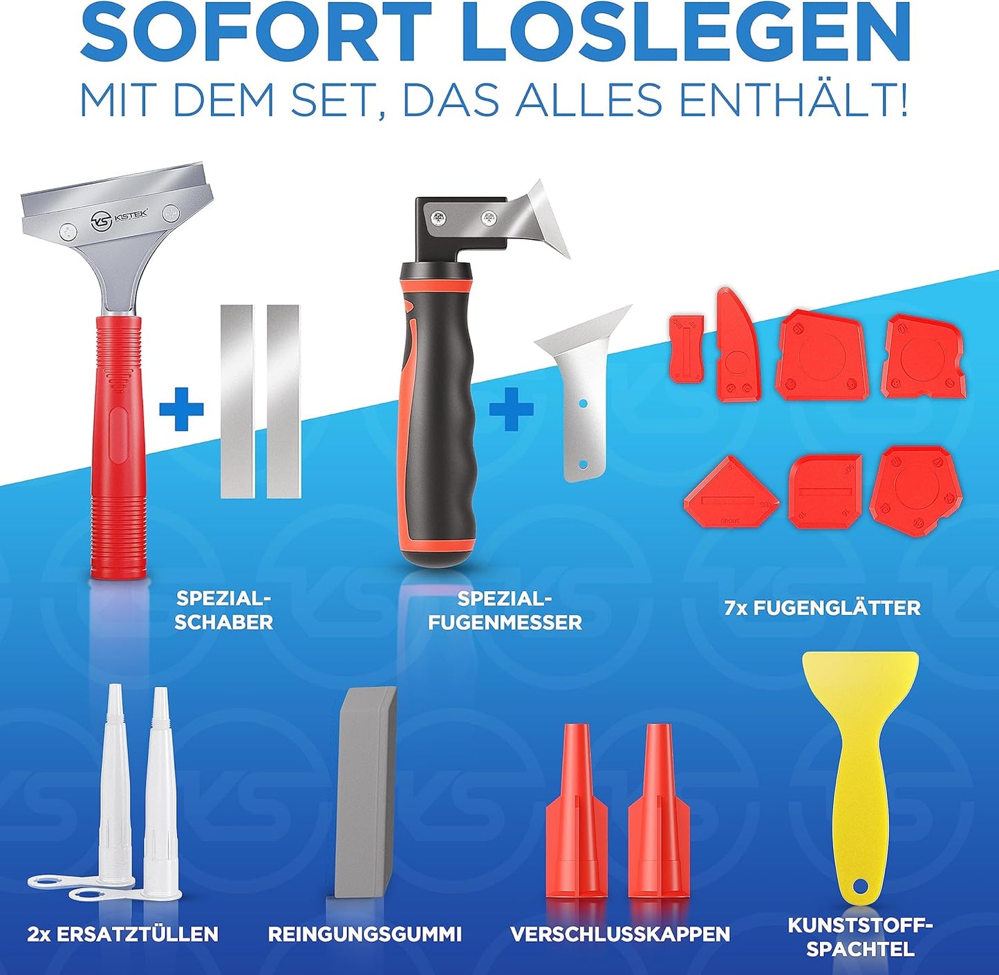 Profi Silikonentferner Werkzeug-Set (18-tlg.), KISTEK® Profi Bundle