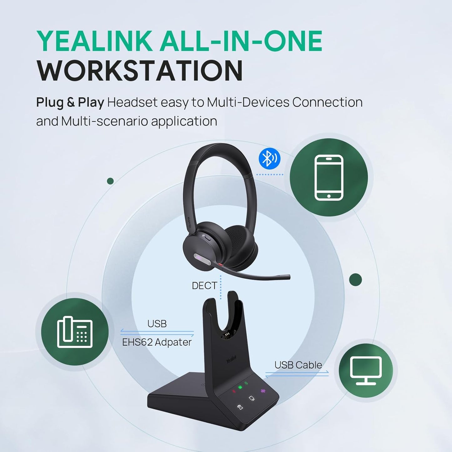 Kabelloses Headset WH64 mit Mikrofon und DECT/Bluetooth, WH64 Dual Teams