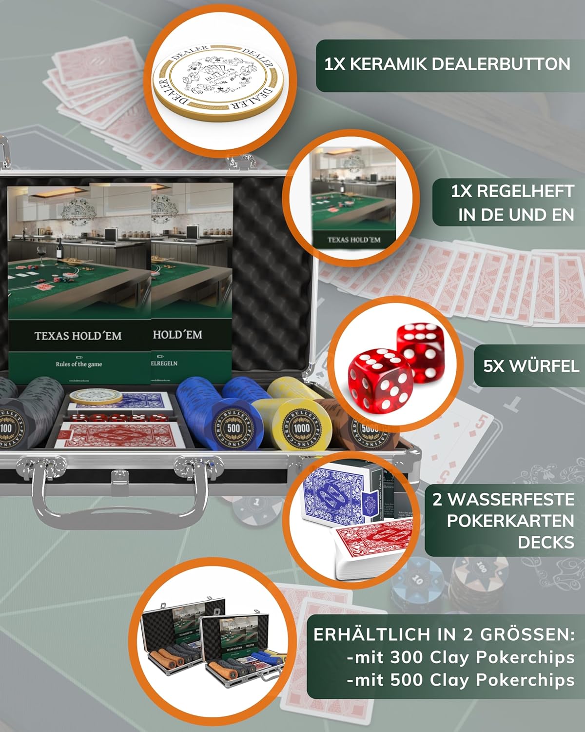 Pokerkoffer Adriana Set mit 300 Chips, 300 Chips