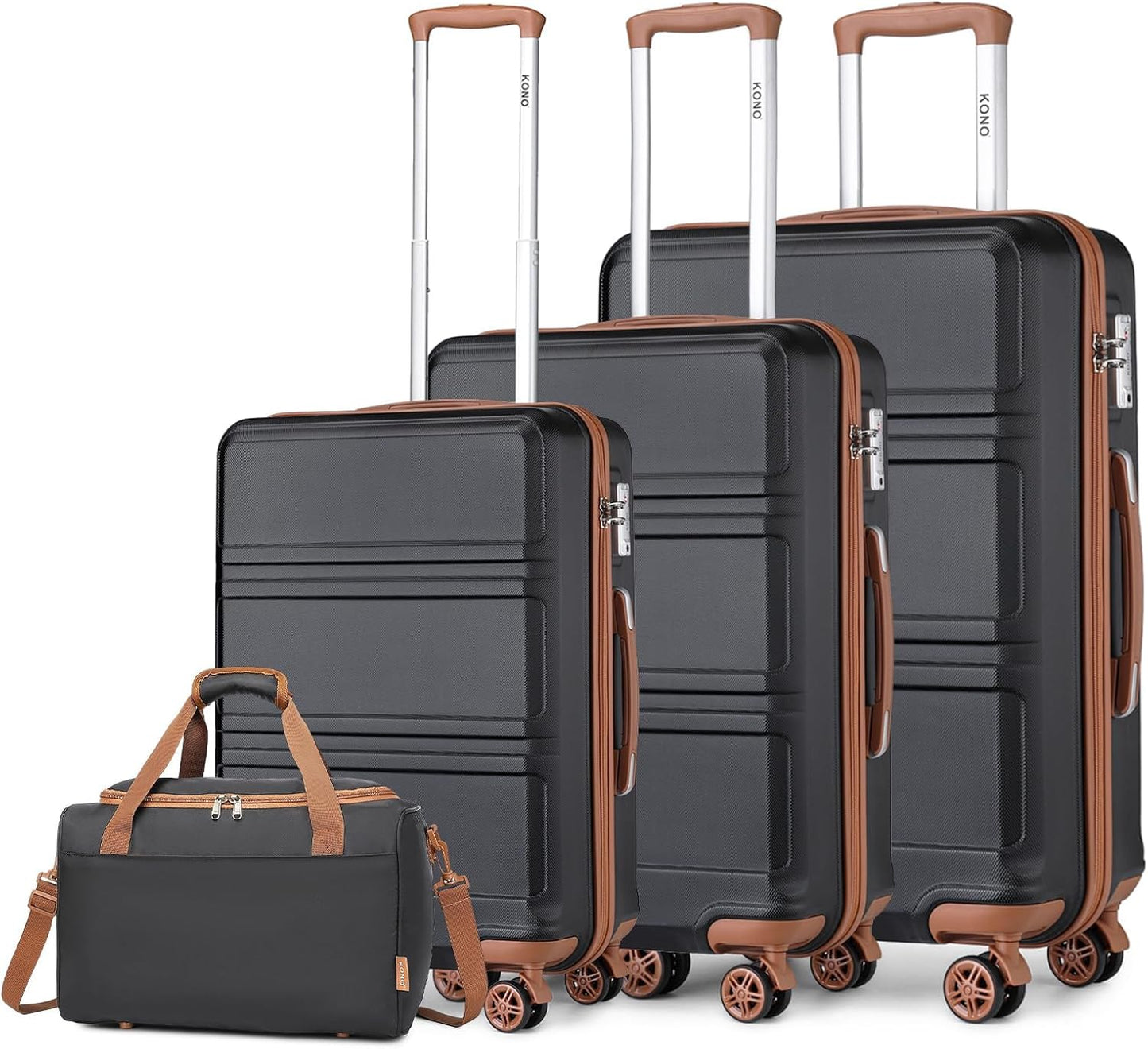 4-teiliges Hartschalen-Kofferset, Schwarz/Braun 4 Teilig Gepäck-Sets