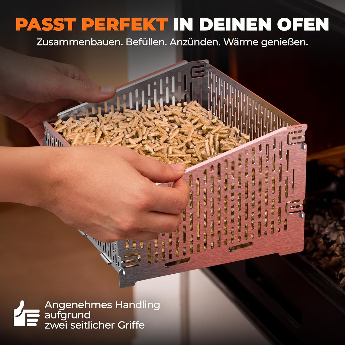 Hitzeresistenter Pelletkorb für Kaminöfen