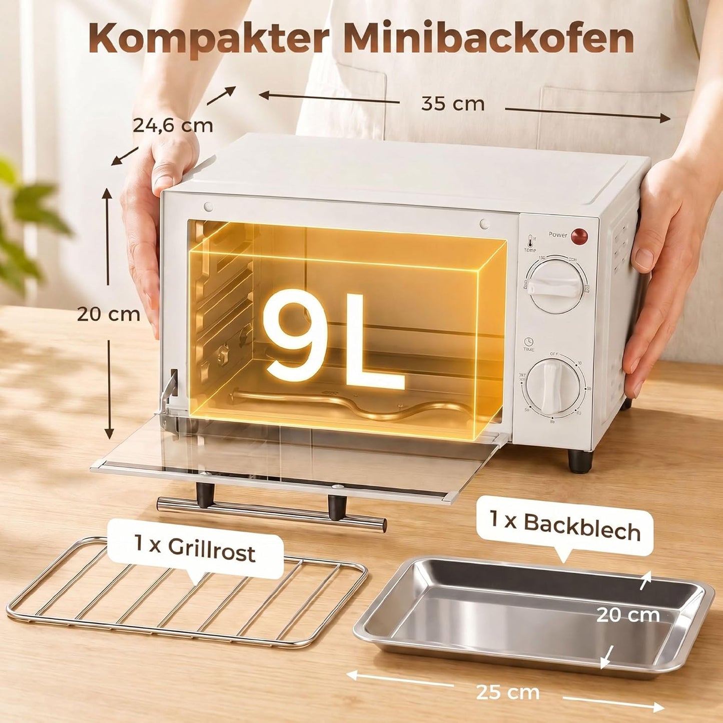 Mini-Backofen, 9 L, Cremeweiss