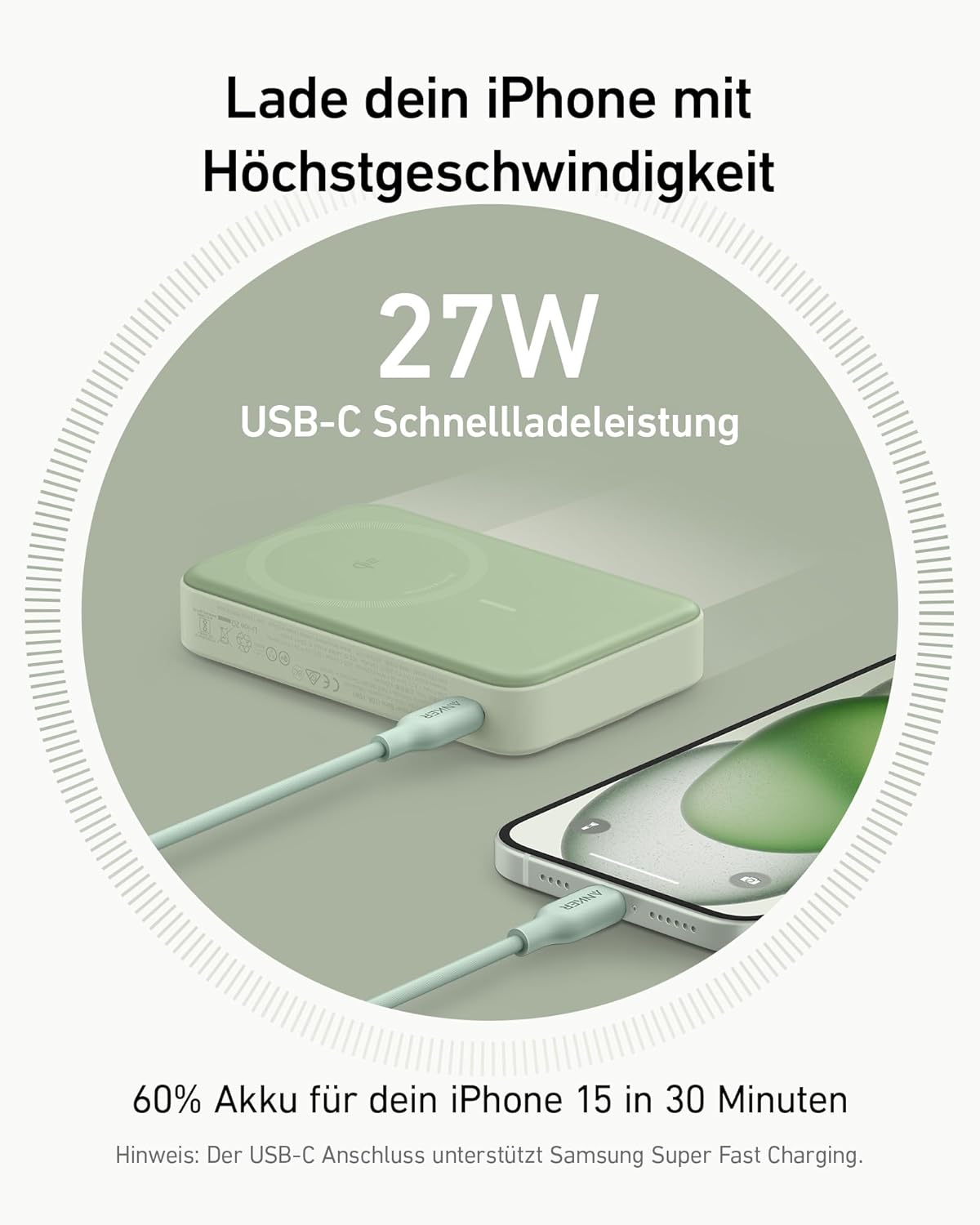 MagGo Power Bank mit 15W MagSafe-Ladegerät, Grün