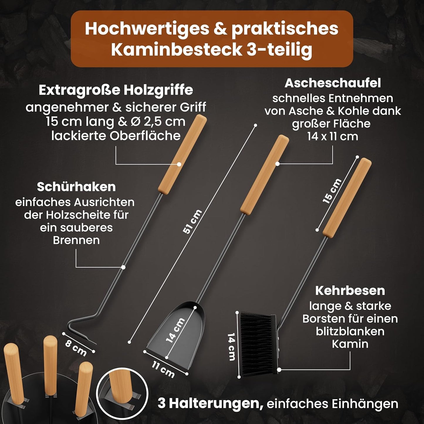 4-teiliges Kaminbesteck-Set Vail, Vail 4-teilig Schwarz