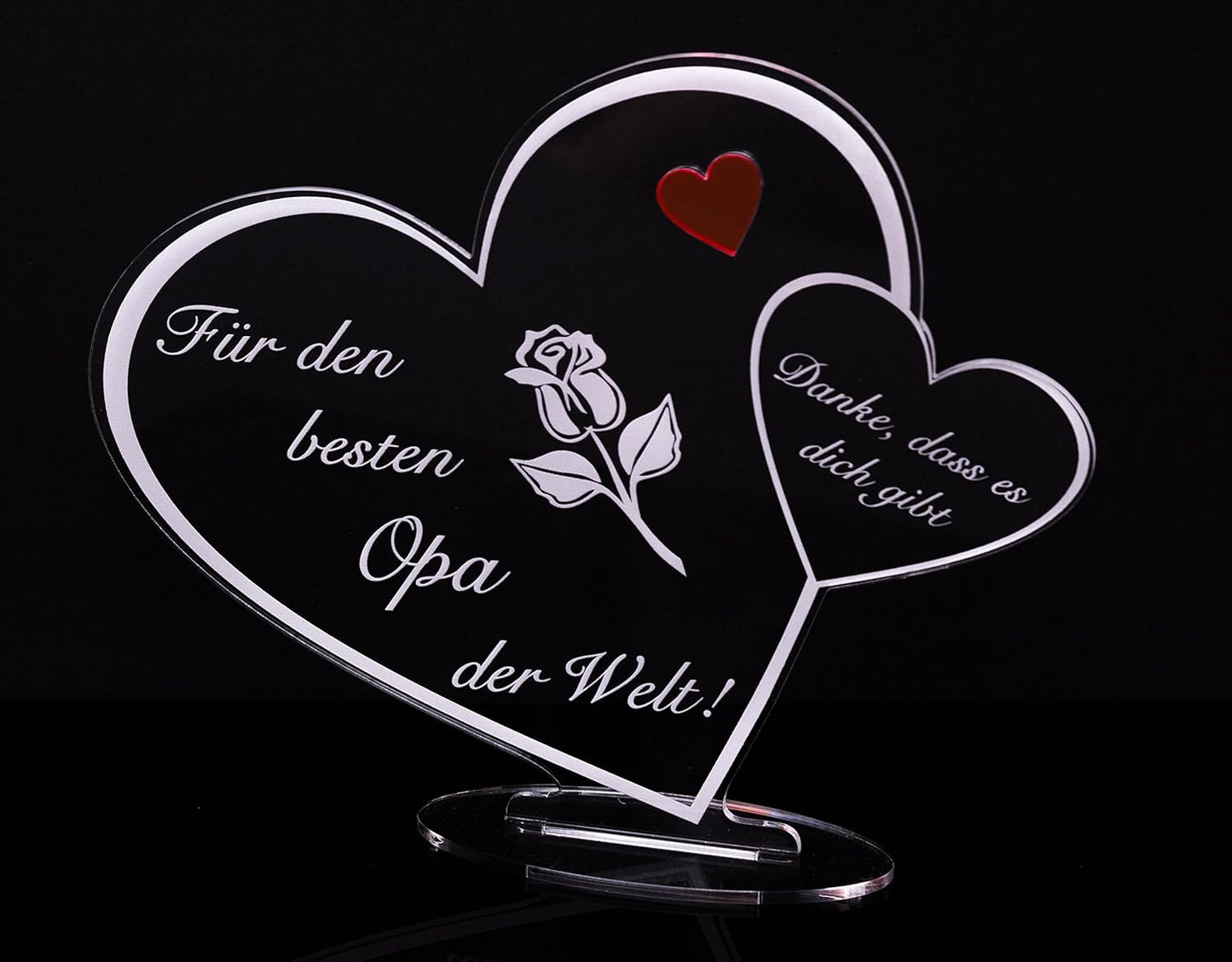 Acryl Herz-Schild mit Gravur: Für den besten Opa der Welt, Für den besten Opa der Welt!
