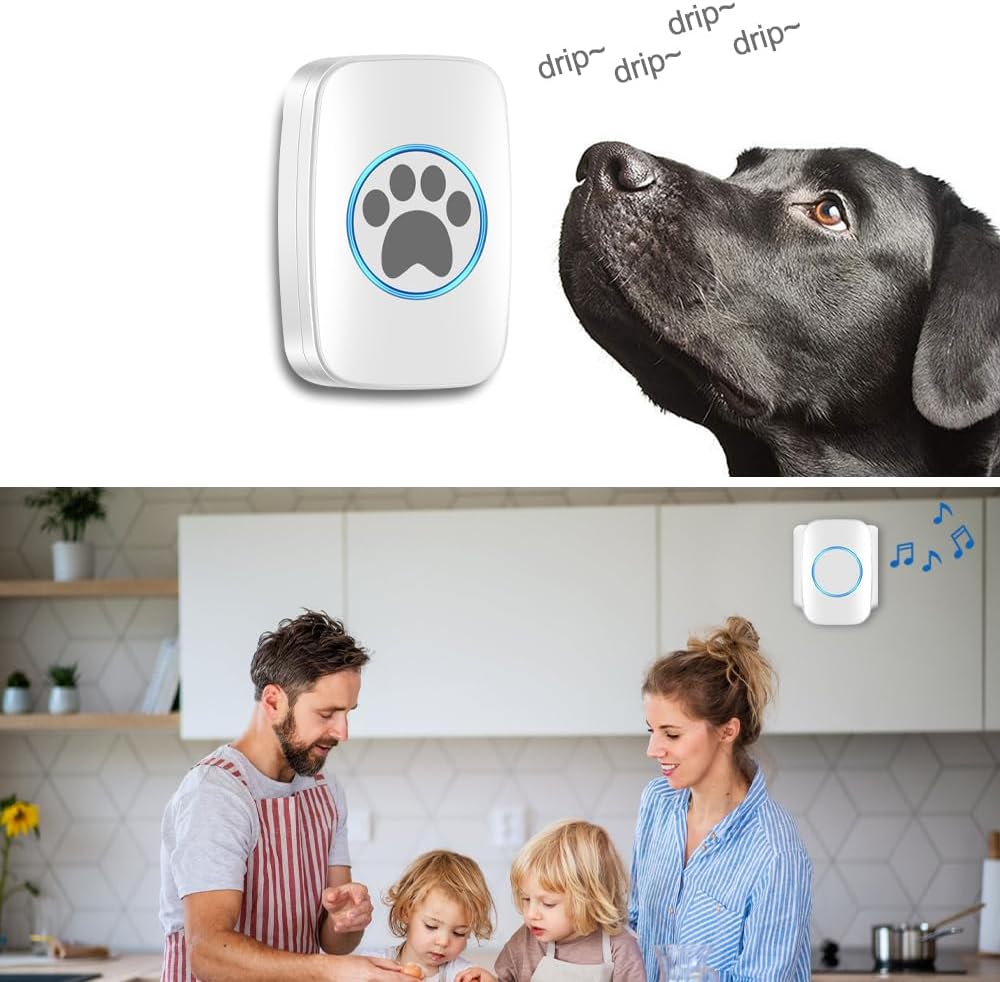 Kabellose Haustier-Türklingel (2 Sender, 1 Empfänger), Weiss 2 Sender +1 Empfänger