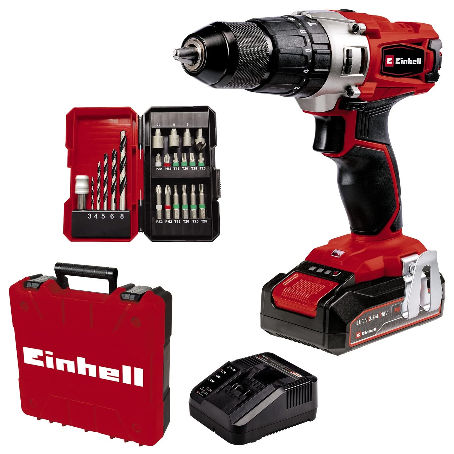 Akku-Schlagbohrschrauber TE-CD 18/2 Li-i +22, 18Volt, inkl. 2,5Ah Akku+Ladegerät+Koffer+22-tlg. Bit-Set