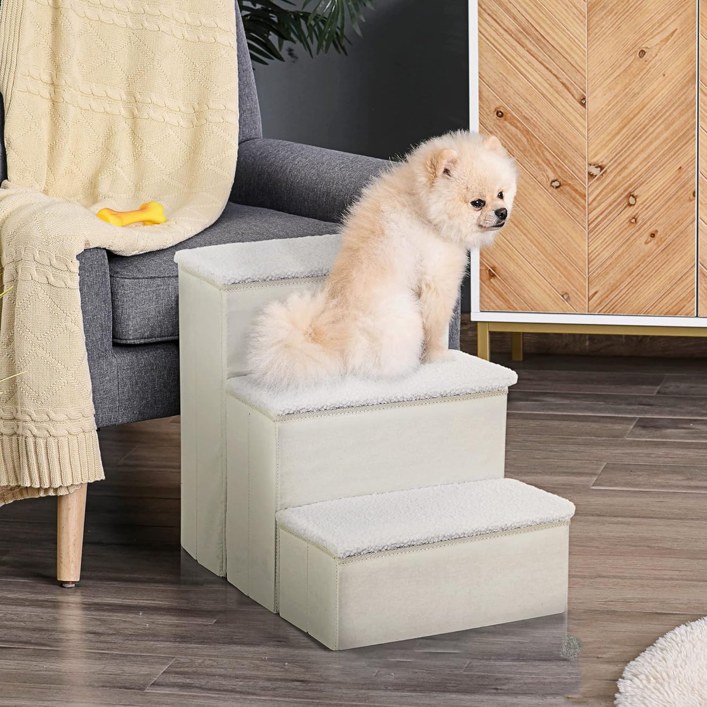 Faltbare Haustiertreppe mit Stauraum (3 Stufen), Weiss