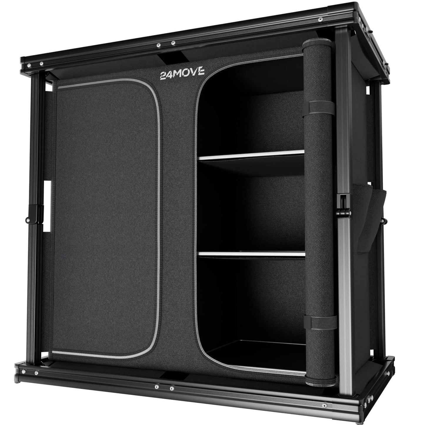 Faltbare Campingküche mit höhenverstellbarem Schrank, 84x50x80 Aversa Schwarz