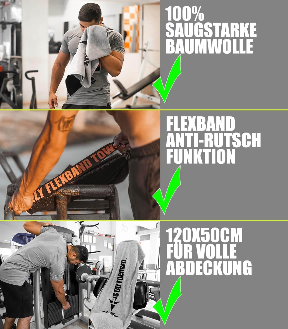 Fitness-Handtuch mit Antirutsch-Funktion FBT120, Shadow Black 120x50cm