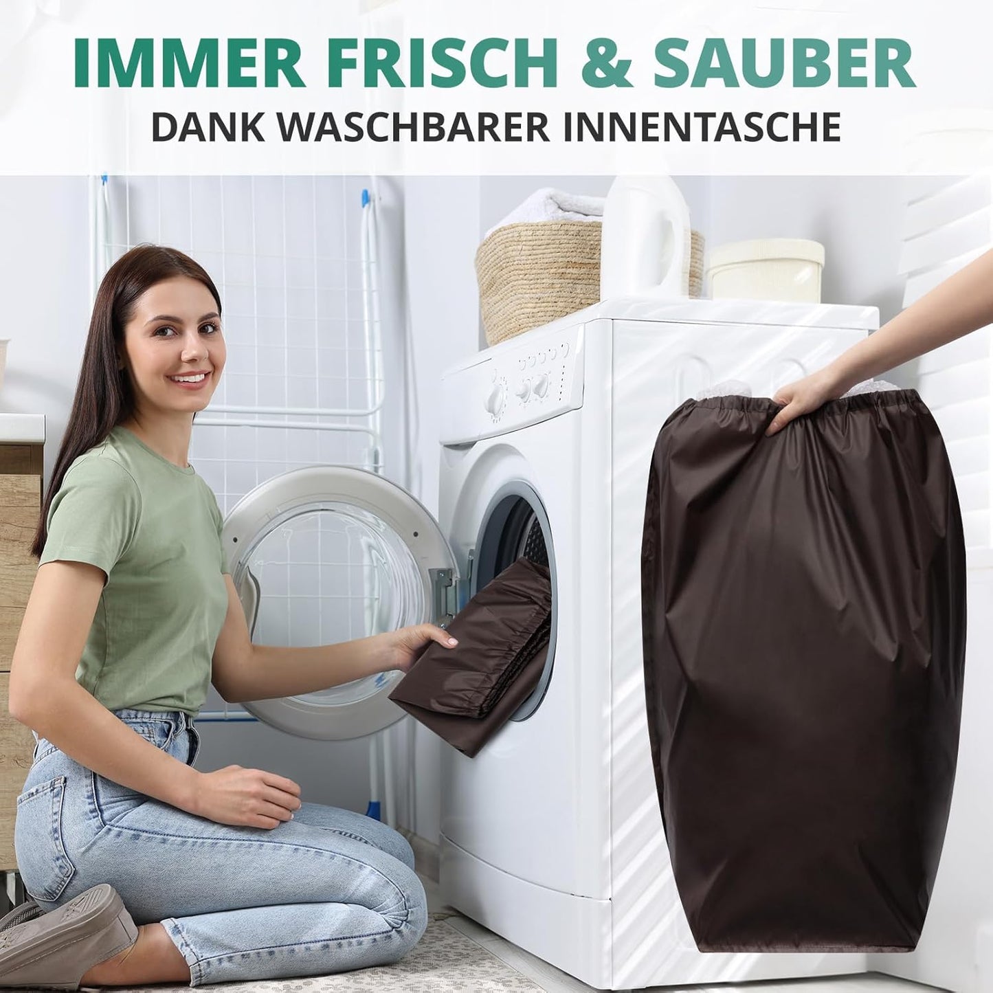 Müllsack-Ständer mit Innentasche, Bambus / Kaffee