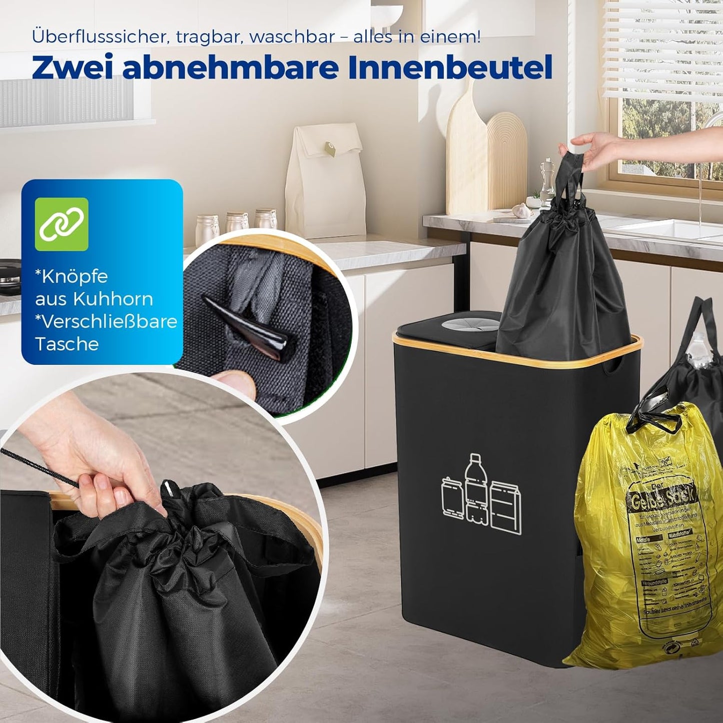 Gelber Sack und Pfandflaschen-Abfalleimer, Schwarz