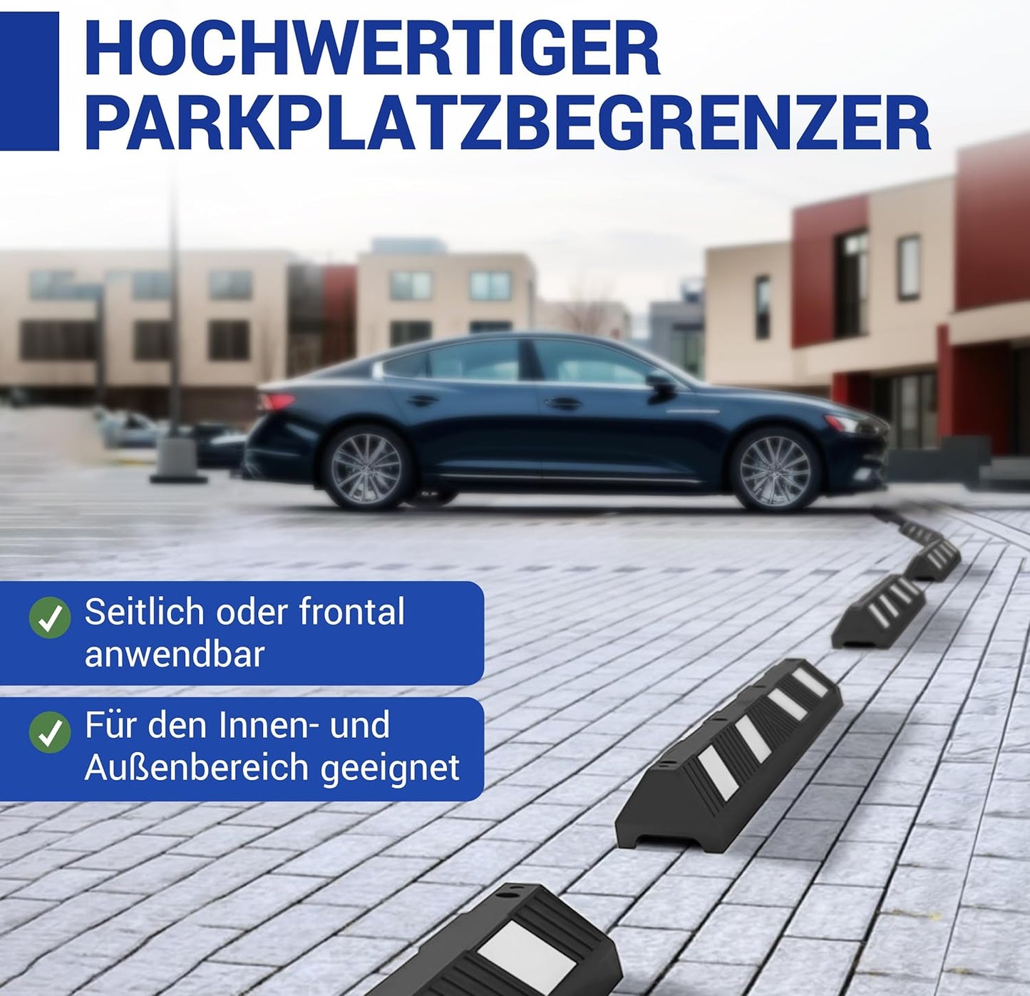 Parkplatzbegrenzer mit Reflexstreifen, 90,0 x 15,0 x 10,0 cm Weiß/Schwarz