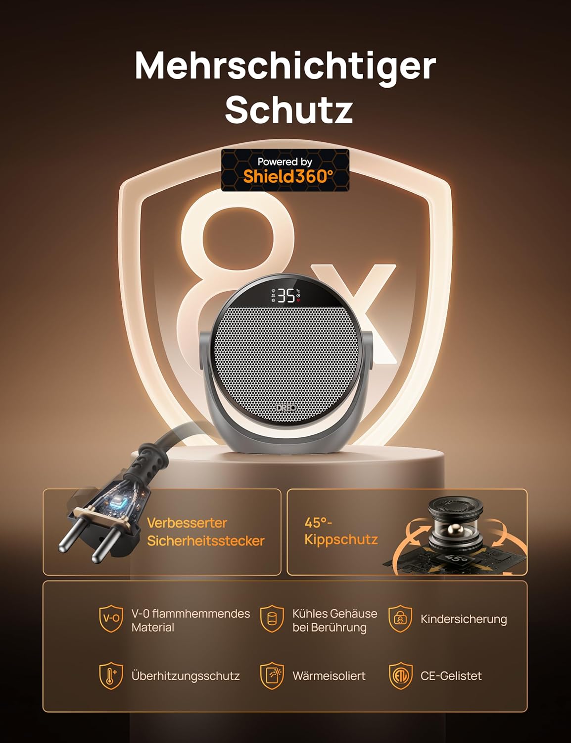 Heizlüfter DR-HSH020 mit Thermostat und Timer, Grau