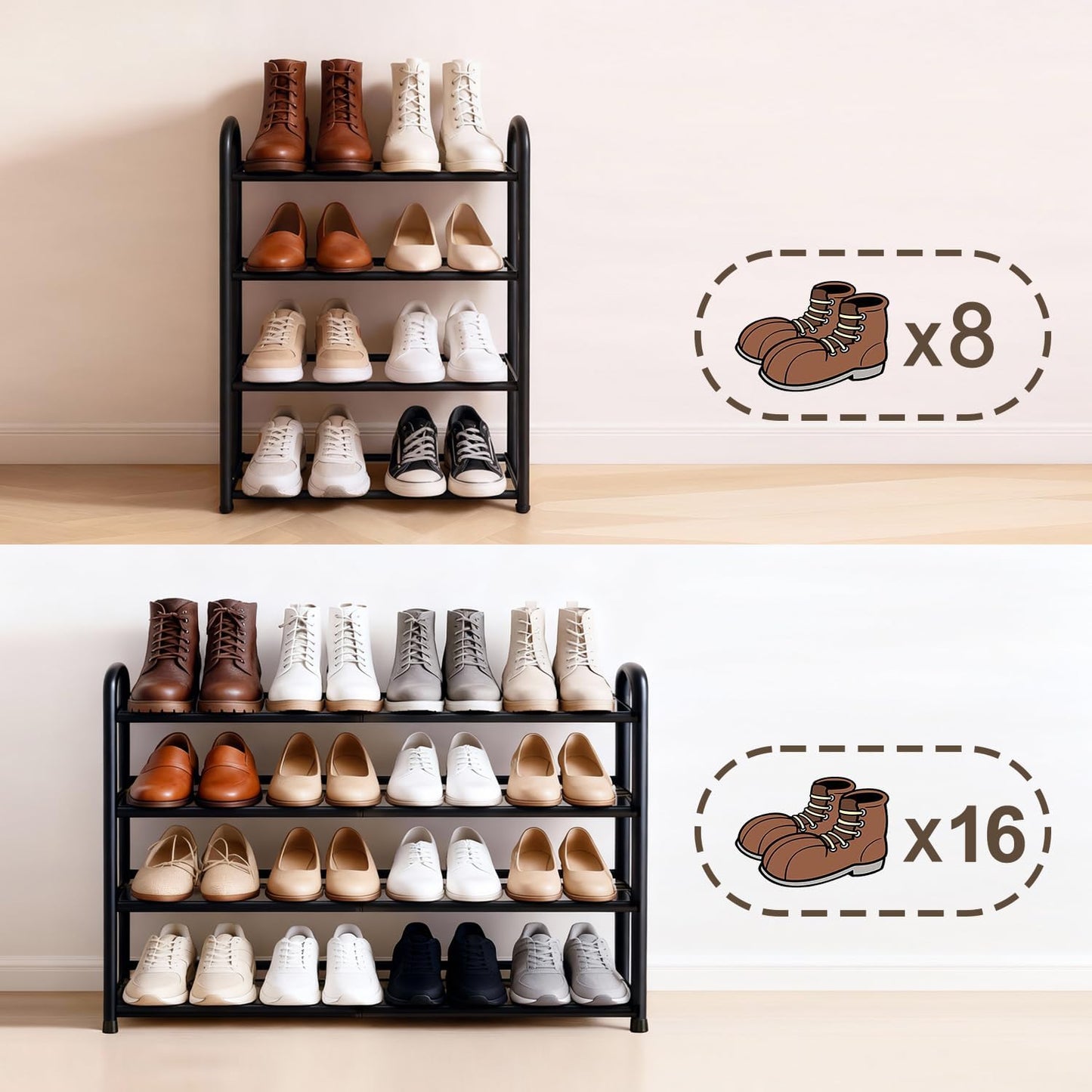 Ausziehbares Schuhregal für enge Räume (4 Ebenen), 4 Ebenen