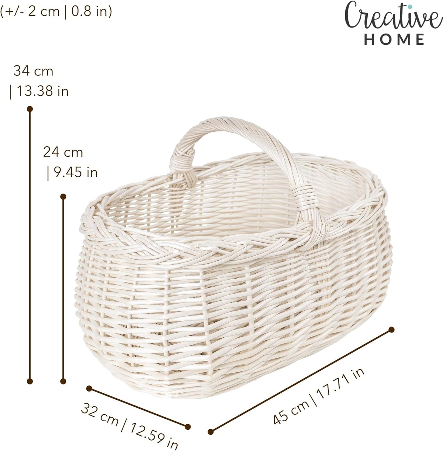 Picknickkorb mit Henkel, 45 x 32 x 34 cm Weiß (ohne Stoffeinlage)