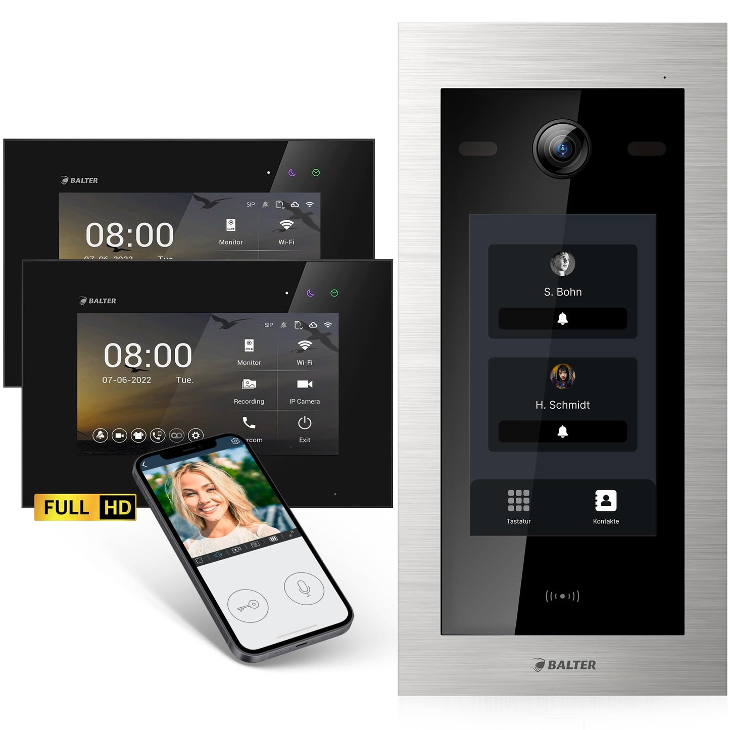 EVO-HD Video-Türsprechanlage mit Touchscreen, Silber/Schwarz 2 Familienhaus