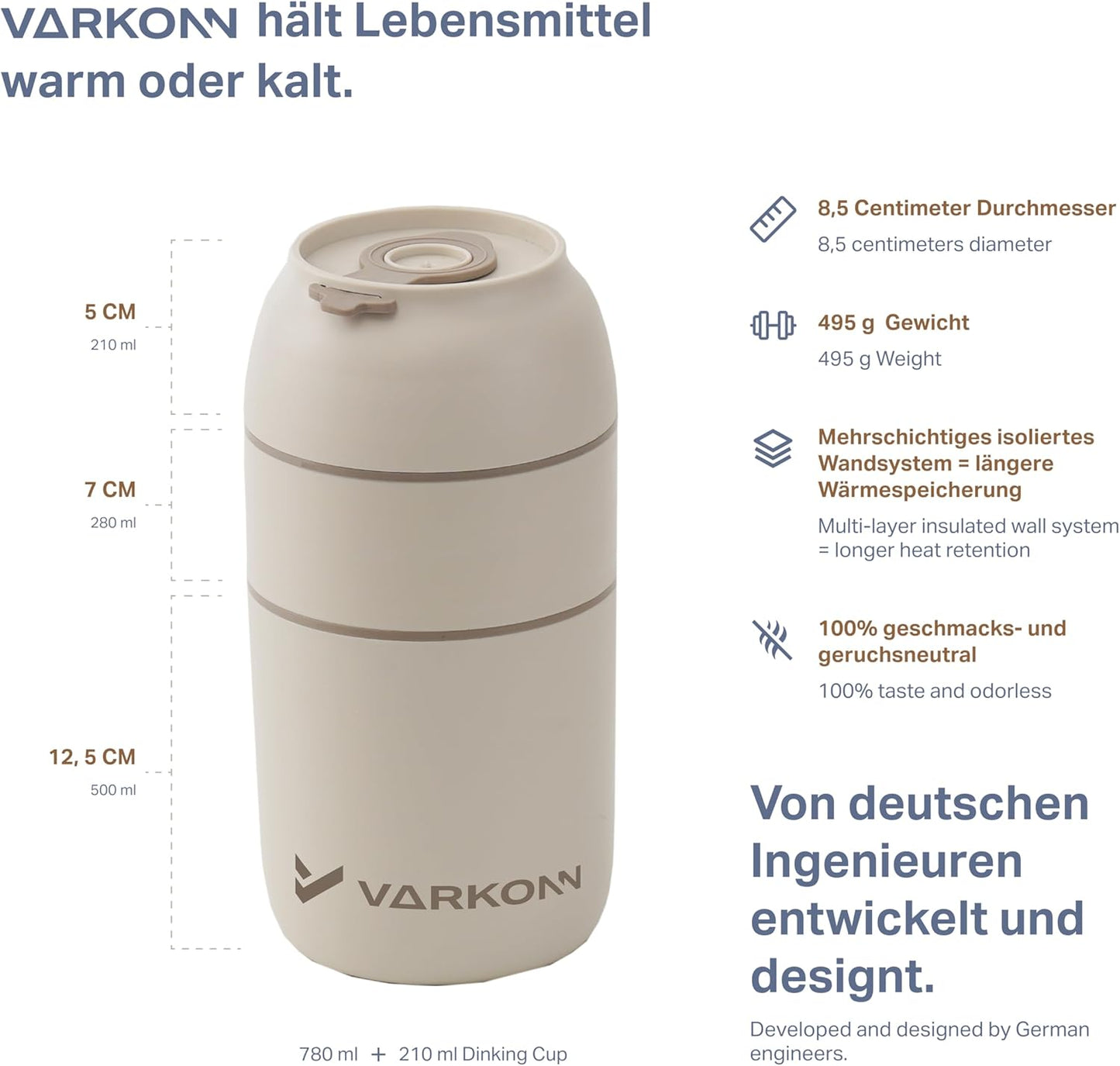 Thermobehälter mit Besteck (780 ml, auslaufsicher), Beige