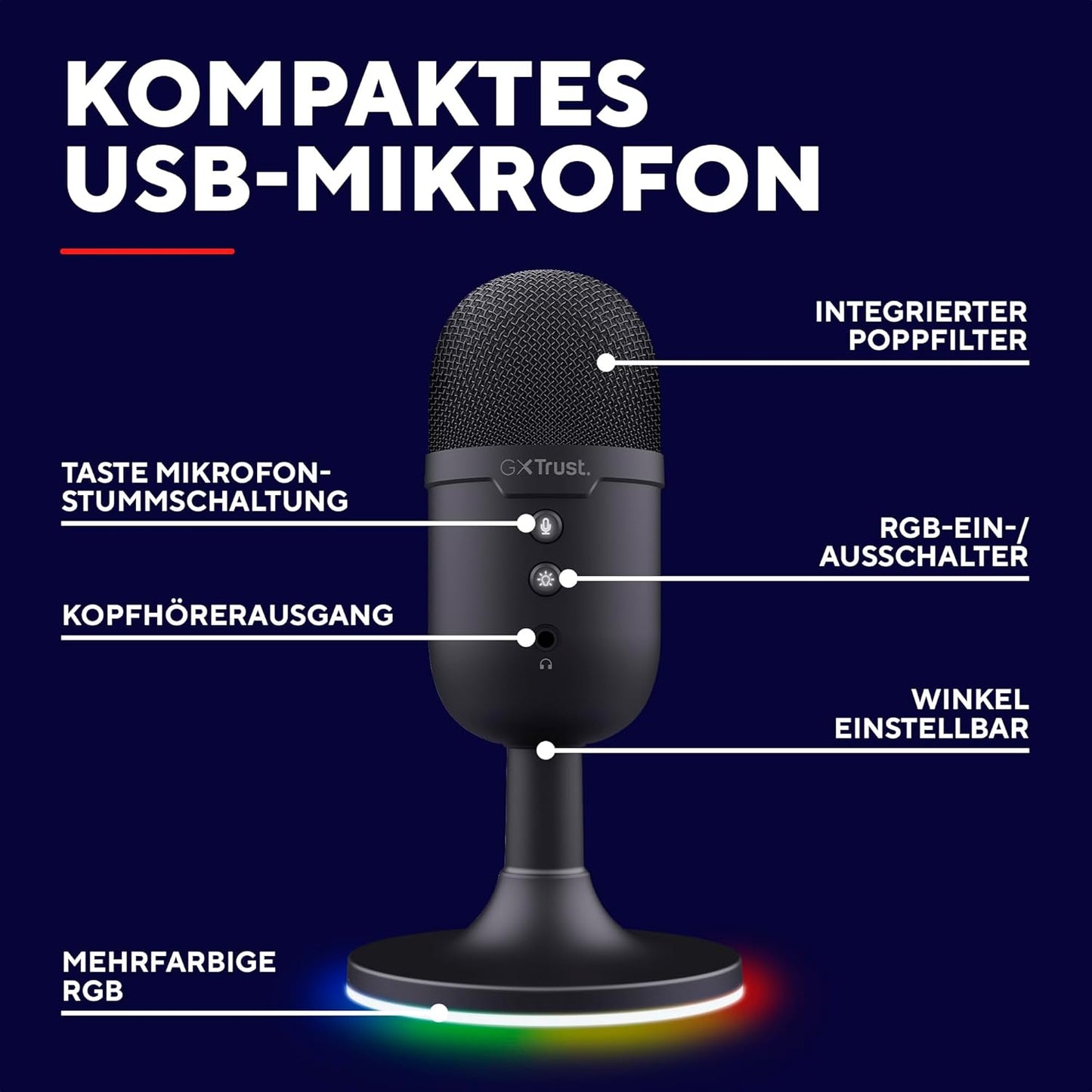 USB Streaming Mikrofon GXT 236 Yami für PC & Podcast, Schwarz