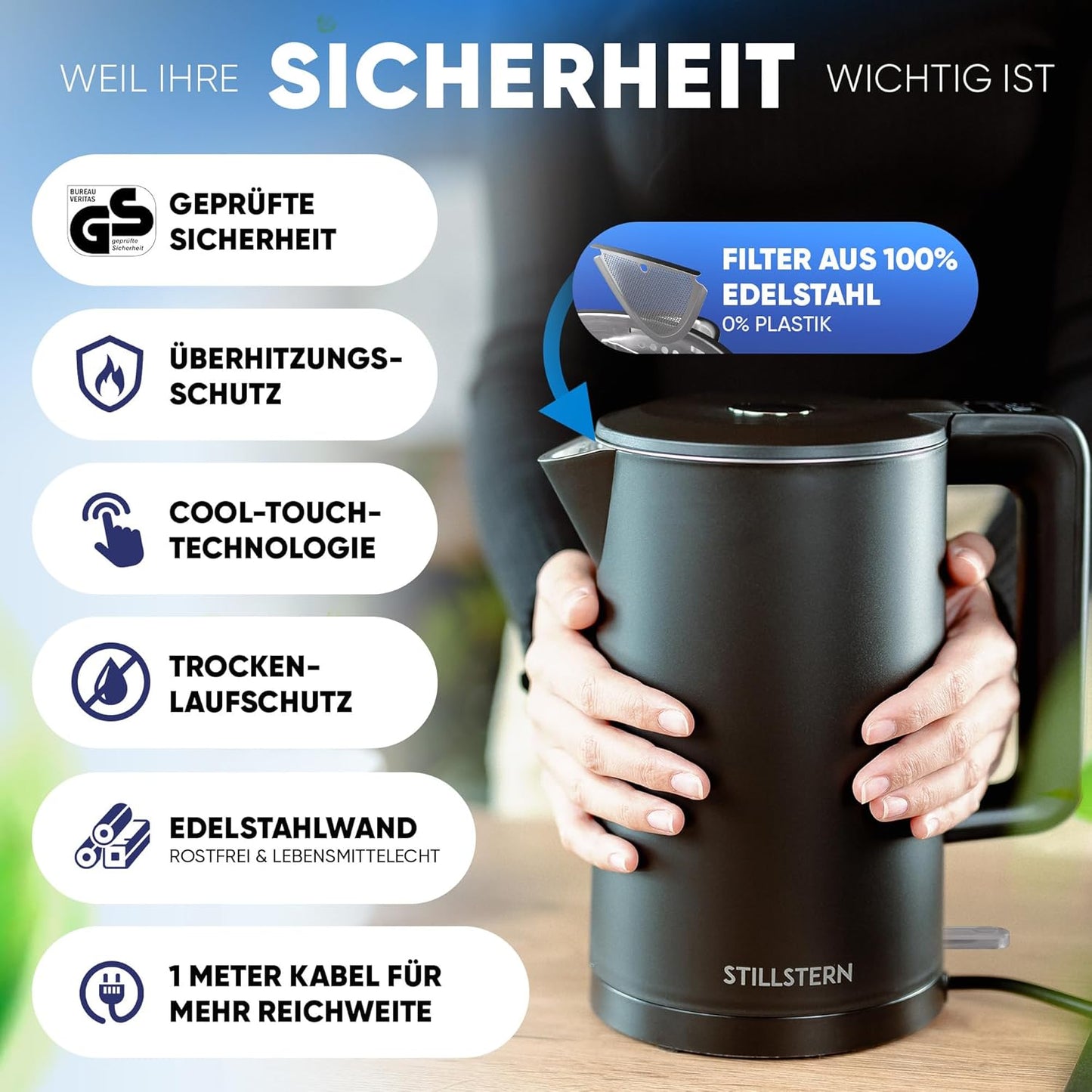 Wasserkocher mit Präzisionsausguss, Schwarz