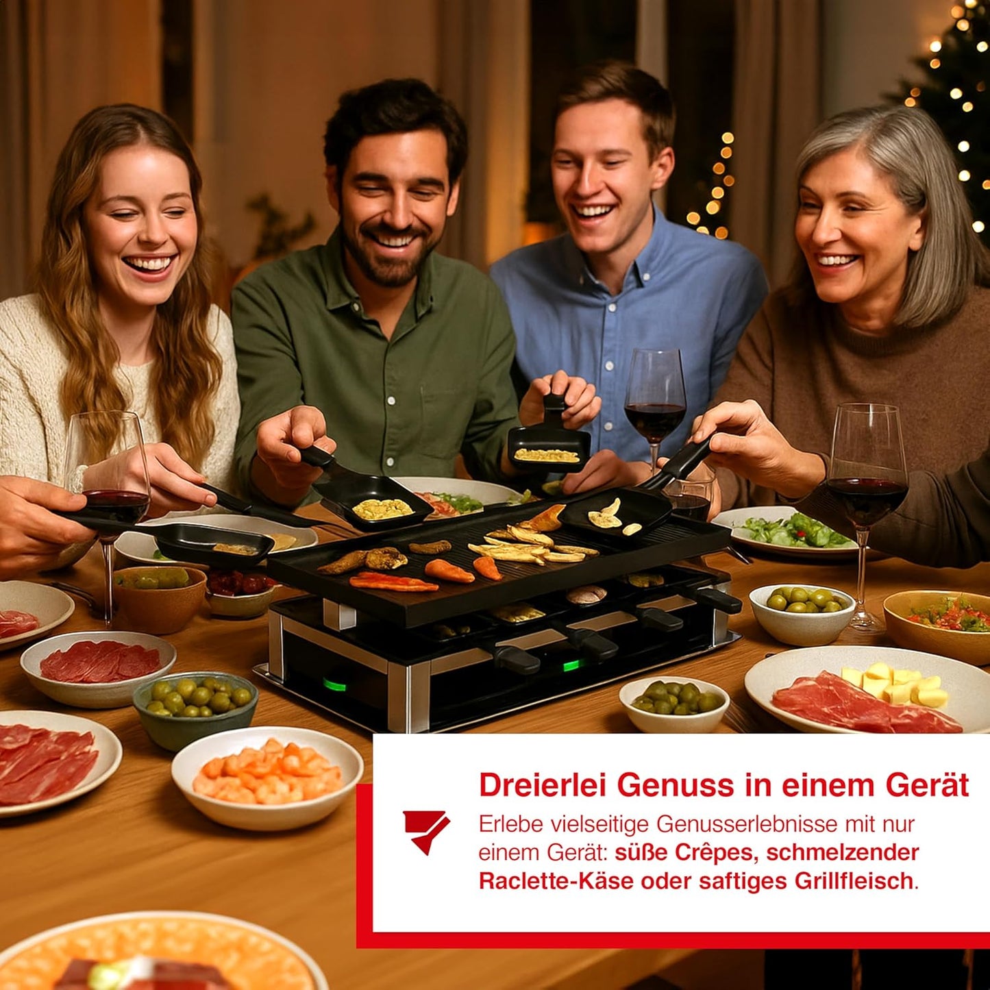 3-in-1 Tischgrill mit Raclette & Crêpe-Funktion