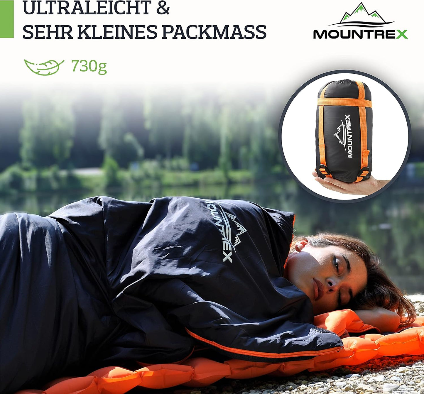 Ultraleichter Sommerschlafsack, Schwarz - Rechts