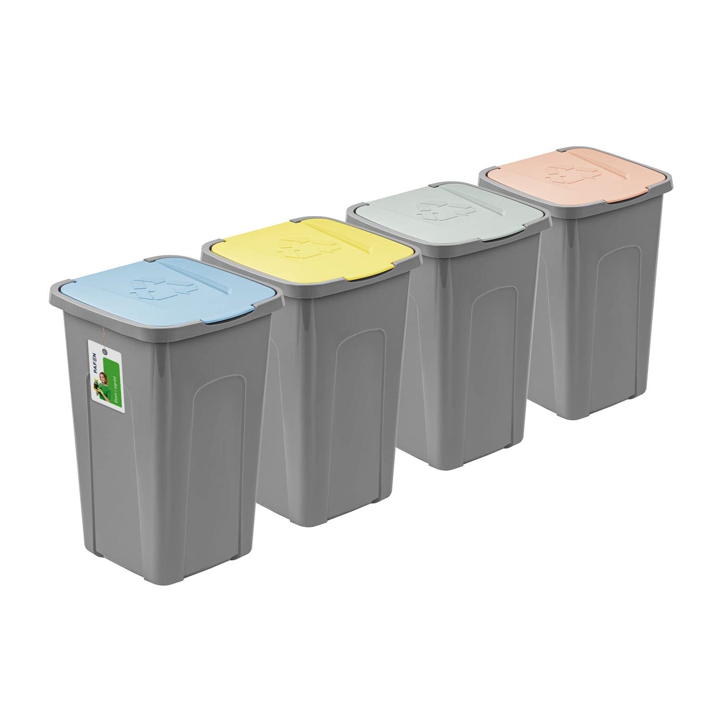 4-teiliges Mülleimer-Set zur Mülltrennung, 4 Grau – Gelb/Grün/Blau/Braun