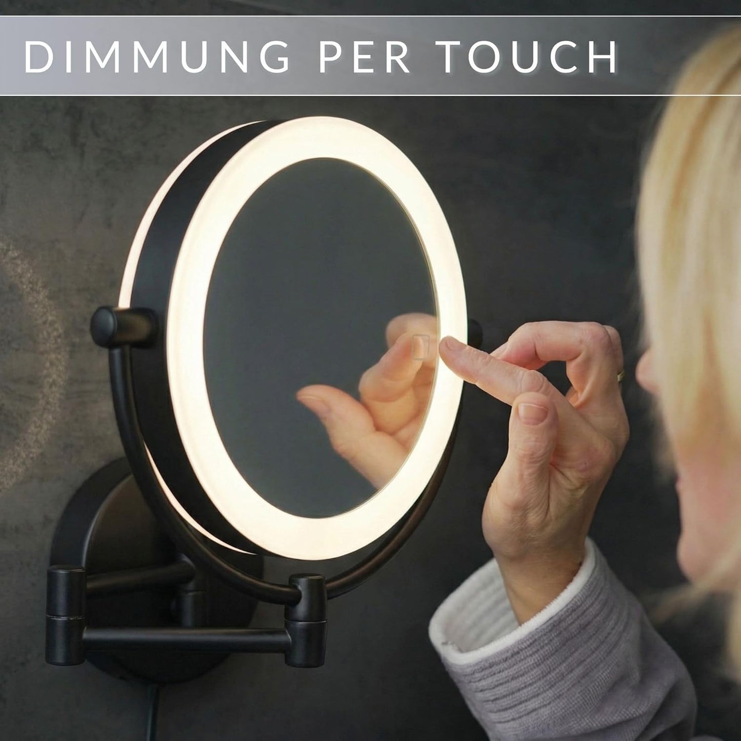 LED Kosmetikspiegel Modena mit Dimmer & Vergrösserung, Schwarz 5x / 10x