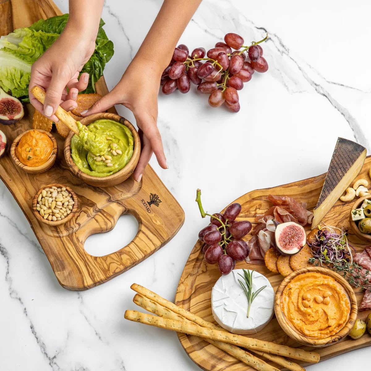 Tapas & Brotzeit Geschenkset aus Olivenholz, 1 Geschenkset Brotzeit 2