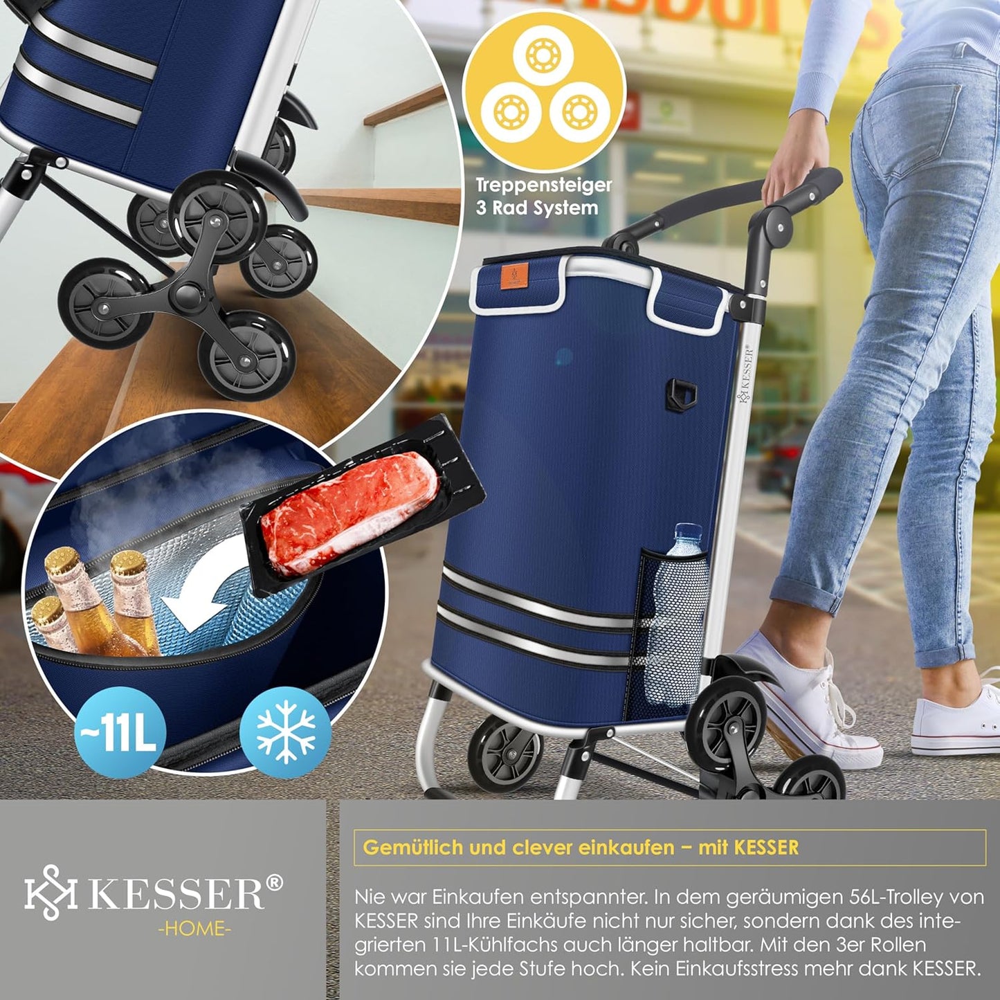 Einkaufstrolley mit Kühlfach, Navyblau