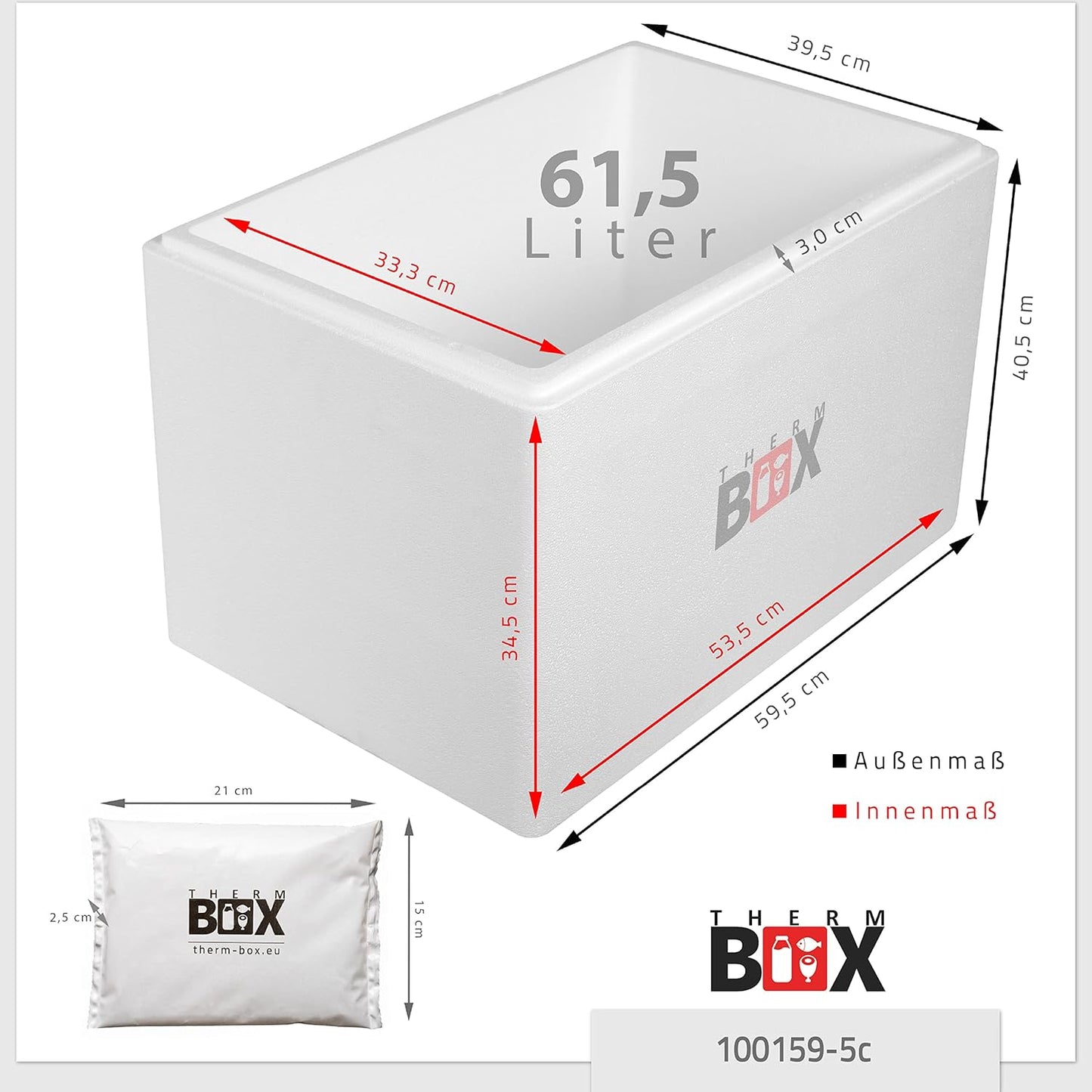 Styroporbox mit Kühlakkus, 61L | 5 x Kühlakku | 59x39x40cm